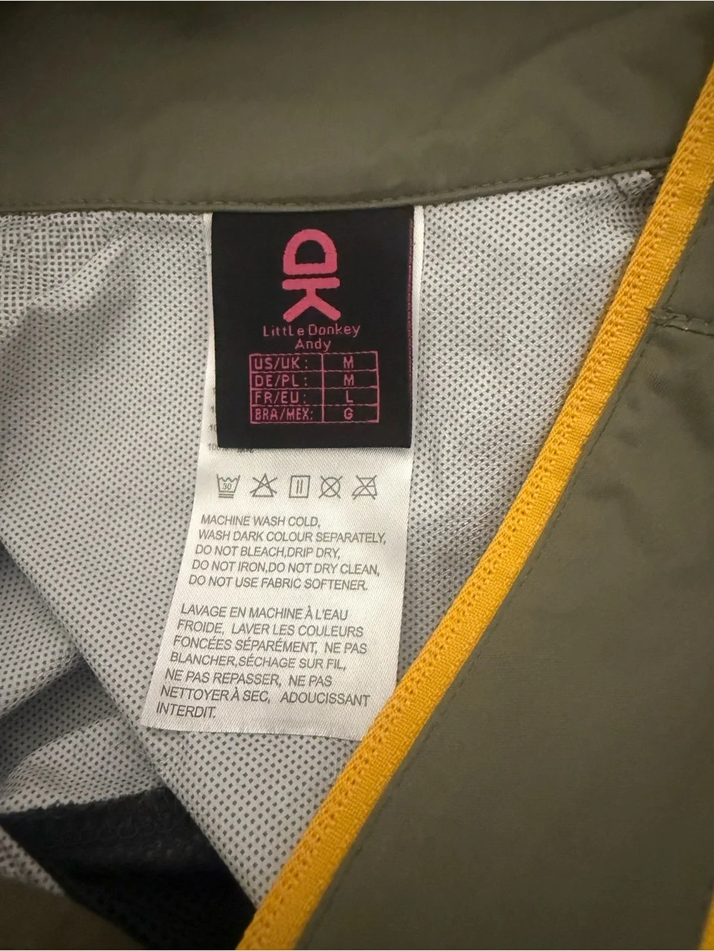 Athletic Olive Green Lightweight Windbreaker Jacket with Yellow Zipper
